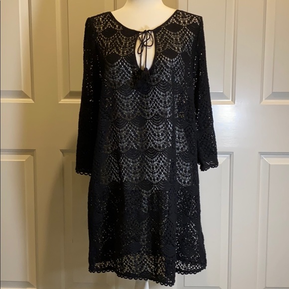 mudpie black crocheted coverup size L - Picture 2 of 9